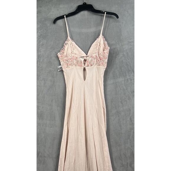 New Free People Midnight Magic Maxi Slip Dress Size XSmall Pink Beaded - Picture 9 of 15